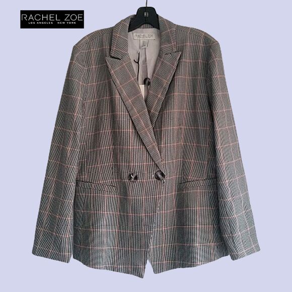 RACHEL ZOE NEW Glen Plaid Double Button Welt Pockets Blazer L